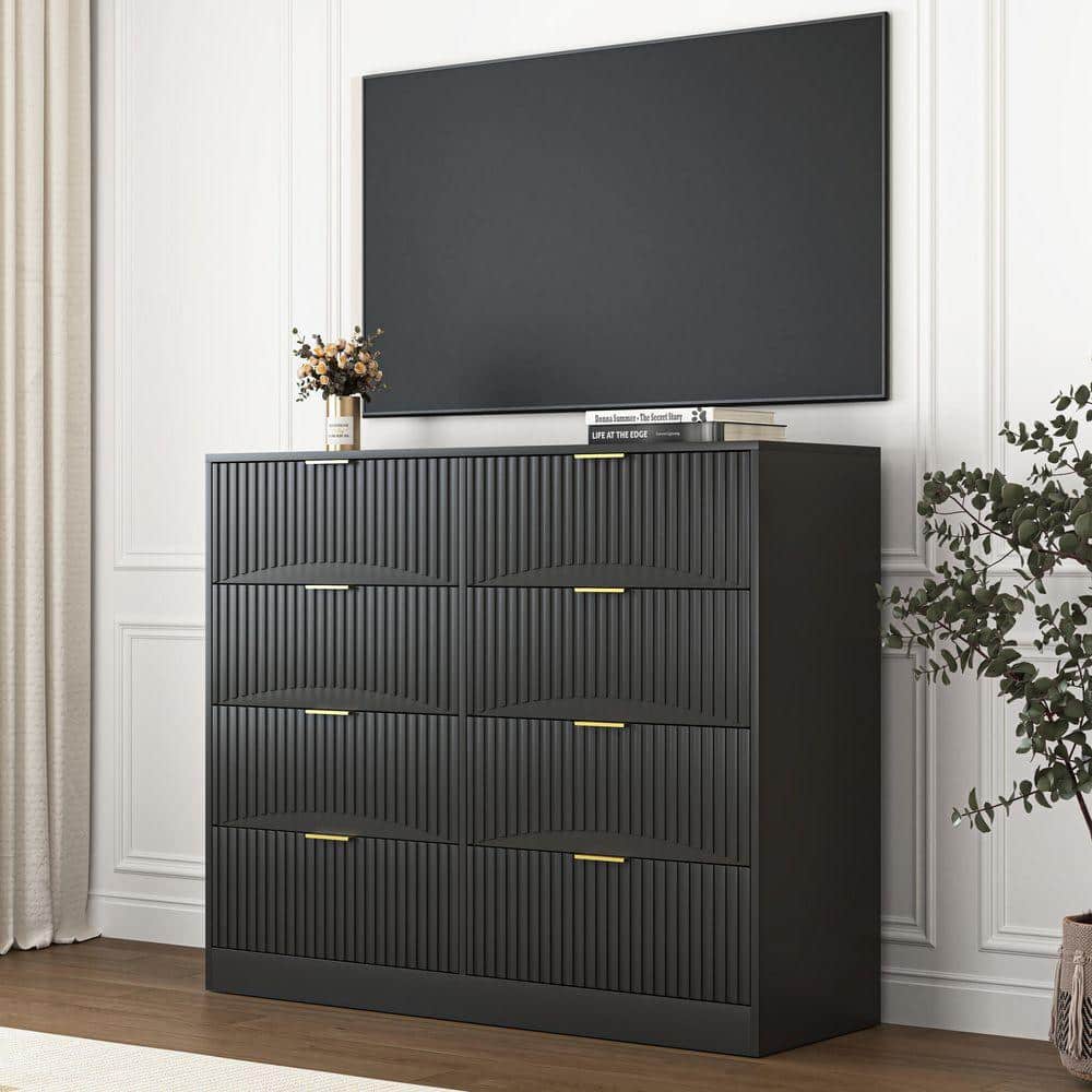 Nestfair Black 8 Drawer 47.24 in. Dresser without Mirror SC409P537