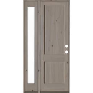 44 in. x 96 in. Rustic Knotty Alder Left-Hand/Inswing Clear Glass Grey Stain Wood Prehung Front Door with Sidelite