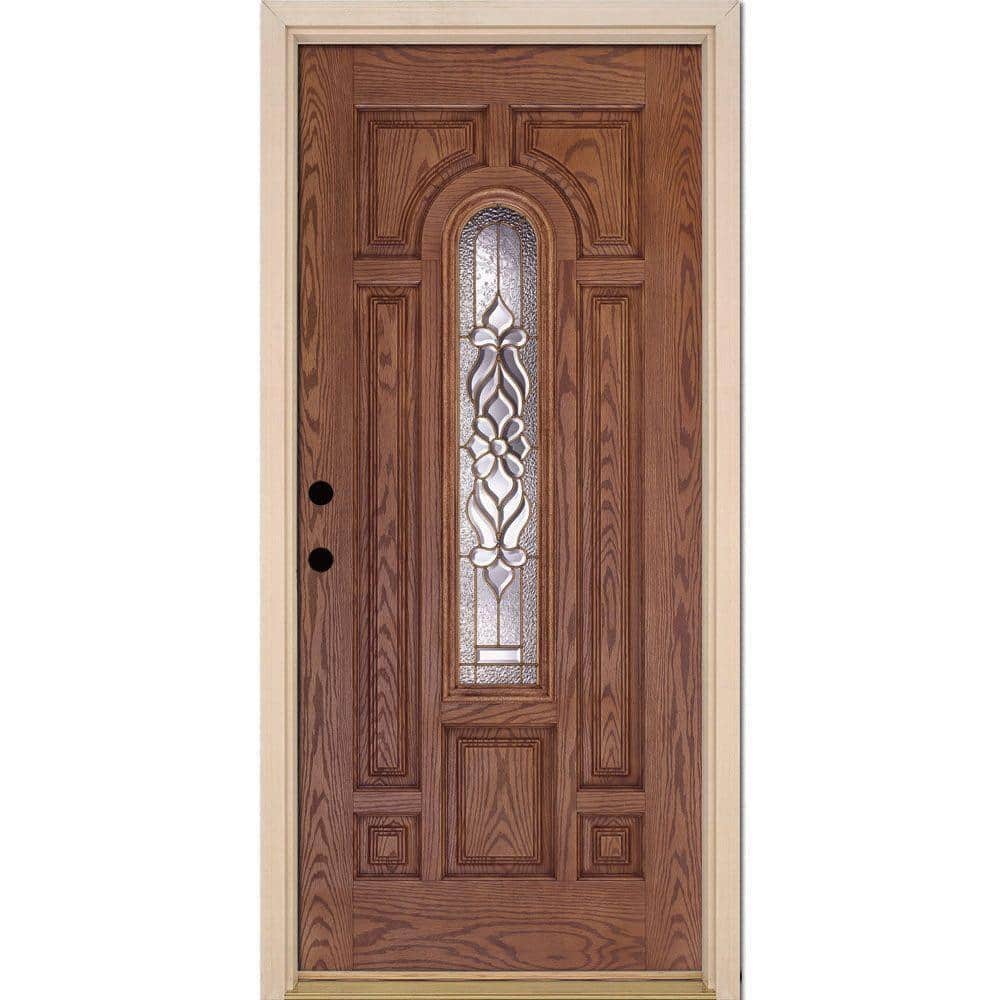 Feather River Doors 37.5 in. x 81.625 in. Lakewood Brass Center Arch Lite  Stained Medium Oak Right-Hand Fiberglass Prehung Front Door 321405 The  Home Depot