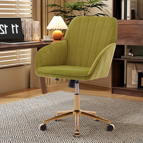 Unbranded Velvet Adjustable Height Ergonomic Swivel Chair in Pale Green with Arms