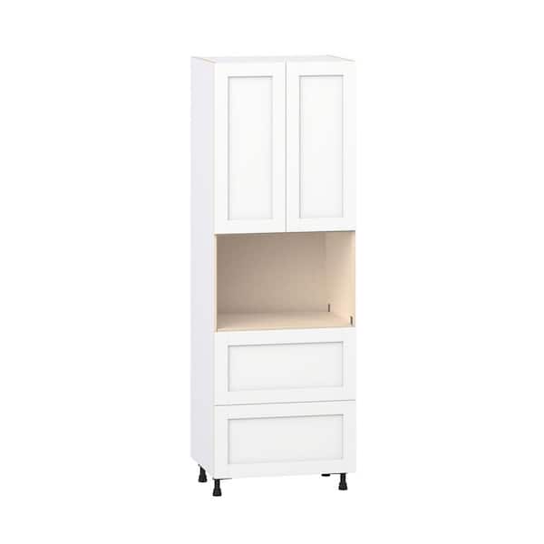 Milton 30 in. W x 24 in D x 89.5 in H Assembled Shaker Microwave Pantry Kitchen Cabinet in Bright White with 2 Drawers