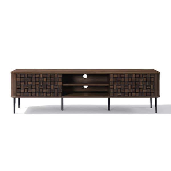 Dark Oak with Basket Weave Design Manufactured Wood 2-Sliding Door TV Console Cabinet, Fits TV's up to 70 in.