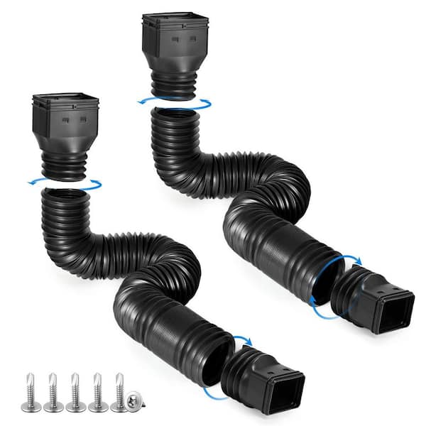 Angel Sar 21 in. to 68 in. Flexible Black Plastic (PE) Rain Gutter Downspout Extensions (2-Pack)
