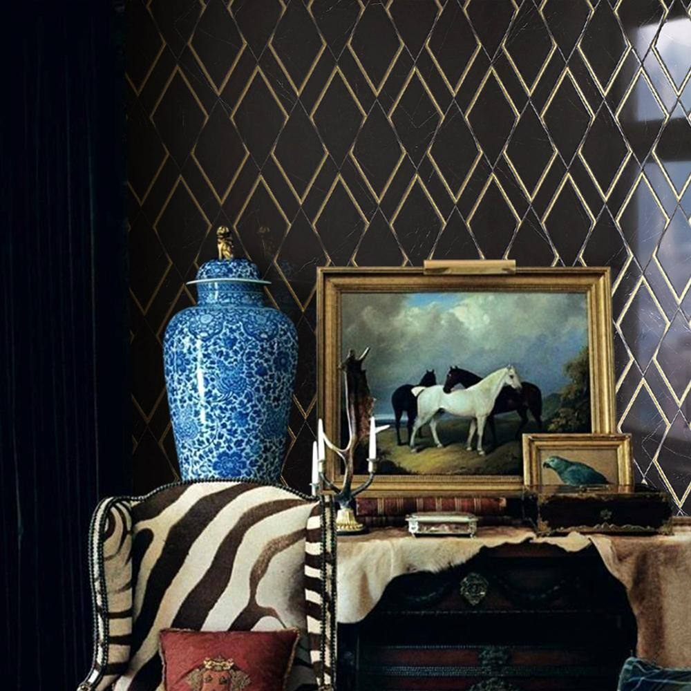 Black and Gold Geometric Polished Marble Mosaic Wall Tile