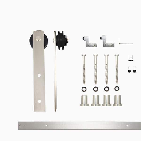 HOMACER 5 ft./60 in. Brushed Nickel Non-Bypass Sliding Barn Door Hardware Kit Straight Design Roller for Single Door