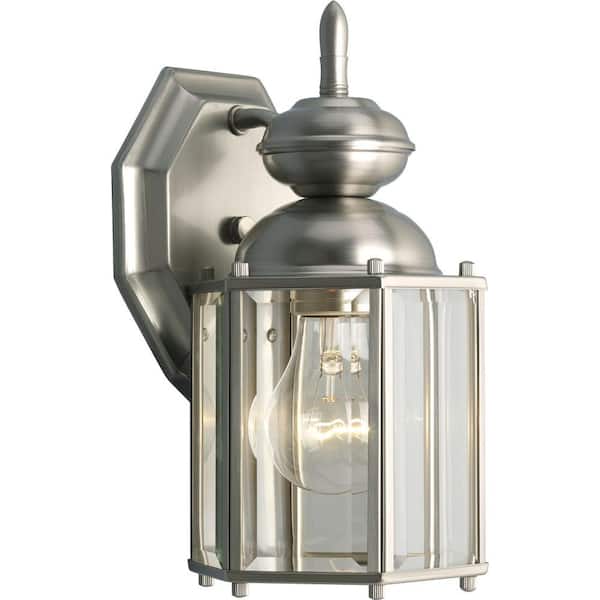 Progress Lighting BrassGUARD Lantern Collection 1-Light Brushed Nickel Clear Beveled Glass Traditional Outdoor Wall Lantern Light