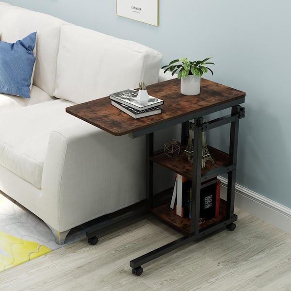 BYBLIGHT Moronia 31.5 in. Brown Height Adjustable C Table, Mobile Laptop  Side Table with Wheels and Storage Shelves BB-C0228GX - The Home Depot