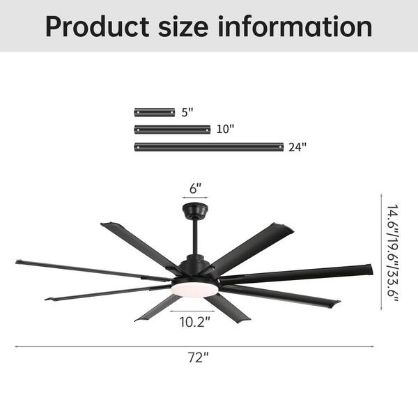 72 in. Smart Indoor/Outdoor Integrated LED Matte Black Ceiling Fan with Light Kit and Remote/APP Control