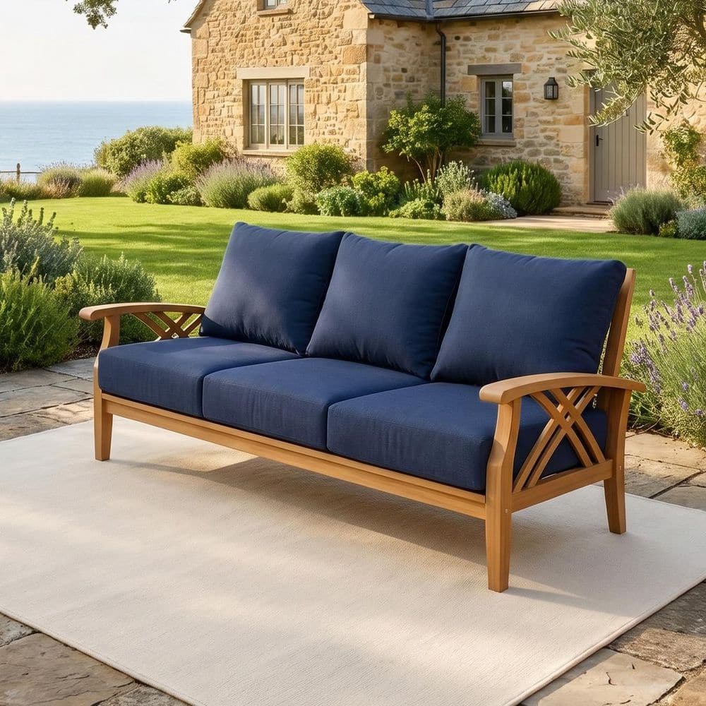 Carmel Premium Indonesia Teak Wood Outdoor Couch Patio Sofa with Navy Cushion price history on PriceWatchPro