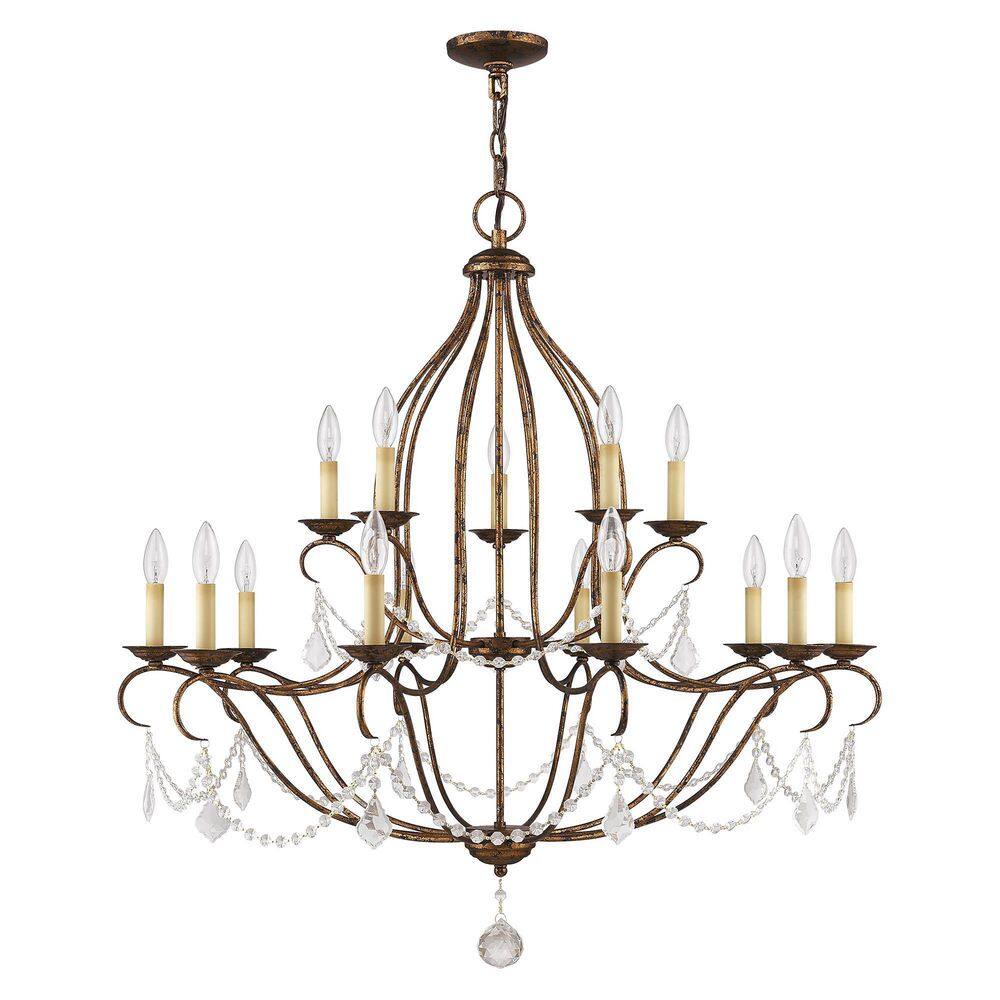 Chesterfield 15-Light Crystal Cascade Chandelier in Venetian Golden Bronze