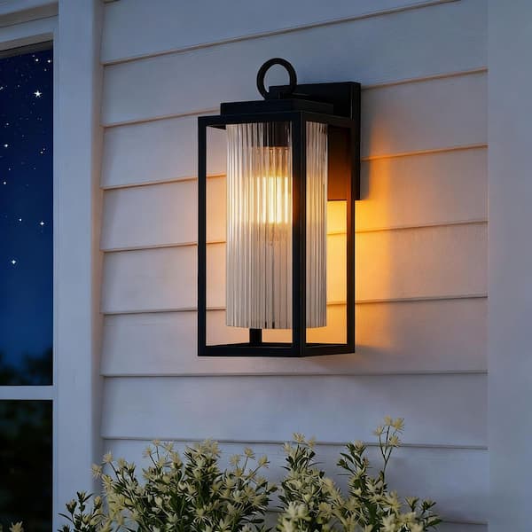 14 in. Black Outdoor Hardwired Wall Lantern Sconce