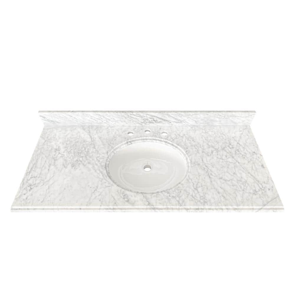 49 in. W x 22 in D Marble White Round Single Sink Vanity Top in Carrara Marble price history on PriceWatchPro