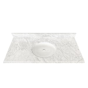 49 in. W x 22 in D Marble White Round Single Sink Vanity Top in Carrara Marble