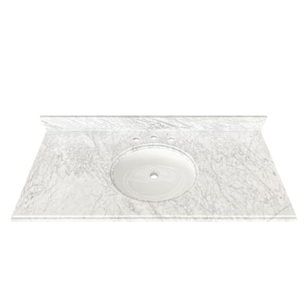 Home Decorators Collection 49 in. W x 22 in D Marble White Round Single Sink Vanity Top in Carrara Marble