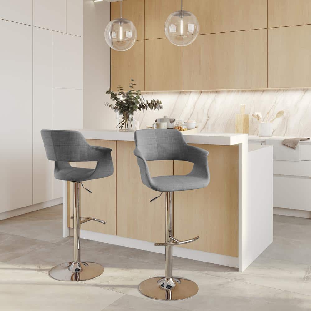 Retro Chic Chrome and Light Grey Adjustable Swivel Barstool Set