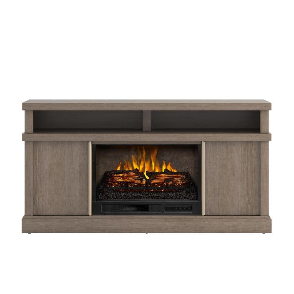 SCOTT LIVING MEYERSON 60 in. Freestanding Media Console Wooden Electric Fireplace in Natural Camel Ash Grain -  HDSLFP60L-2B