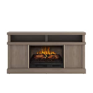 MEYERSON 60 in. Freestanding Media Console Wooden Electric Fireplace in Natural Camel Ash Grain