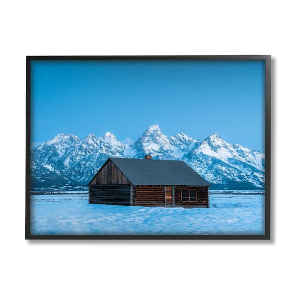 Stupell Industries Log Cabin Mountain View by Jared Kreiss 1-Piece Framed Graphic Print Nature Poster Art Print 30 in. x 24 in.