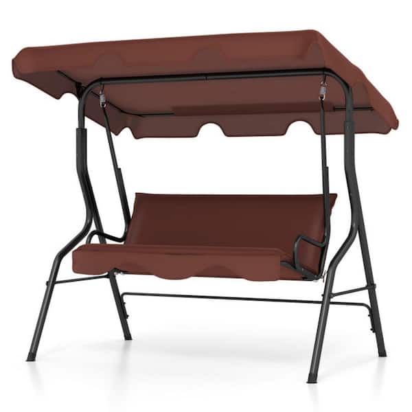 Clihome 3-Person Metal Outdoor Porch Swing with Removable Cushions in Brown