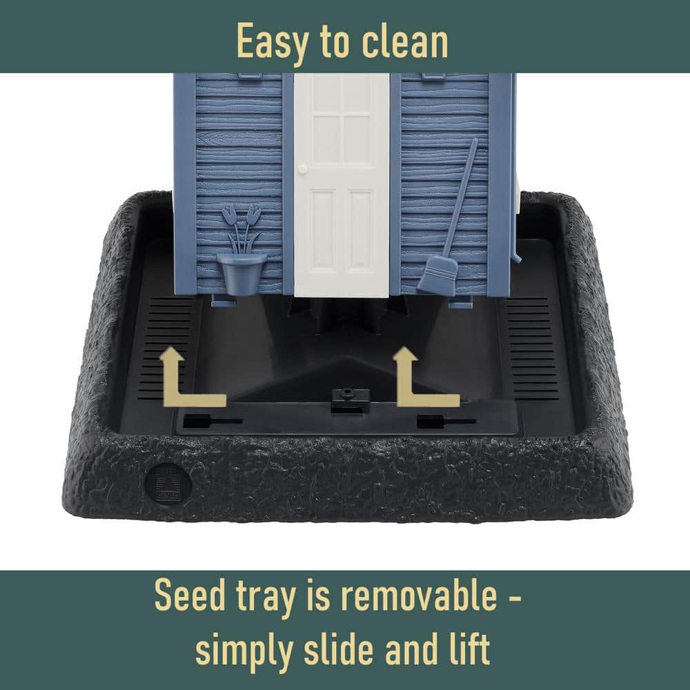 Blue Cottage Plastic Hanging Bird Feeder with Gray Roof