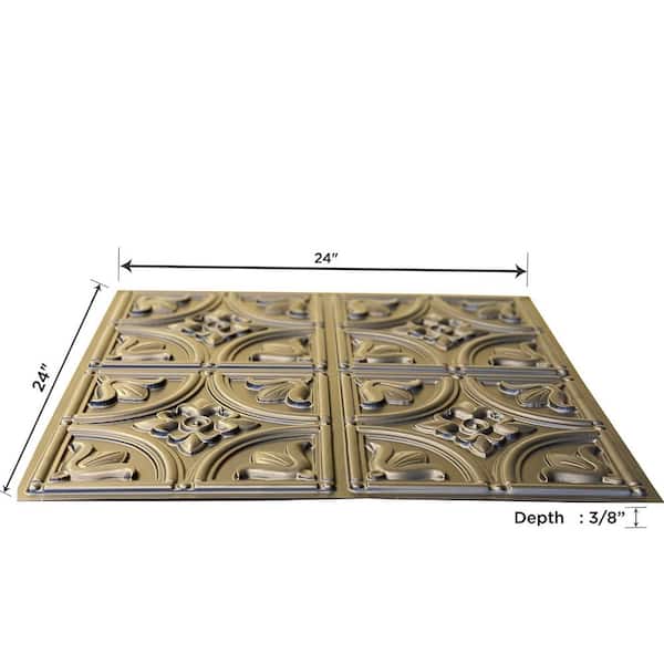 Tiny Tulips 2 ft. x 2 ft. Glue Up PVC Faux Tin Ceiling Tile in Black (40 sq. ft./case)