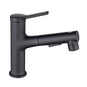 Mondawell Pull Out Swivel Single Handle Single Hole Low Arc Bathroom Faucet with Pull Out Sprayer in Matte Black