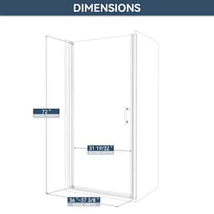 36 to 37-3/8 in. W x 72 in. H Pivot Semi-Frameless Shower Door in Chrome Finish with SGCC Certified Clear Glass