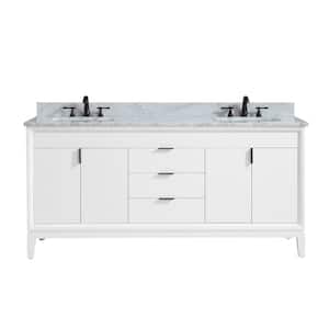 Emma 73 in. W x 22 in. D x 35 in. H Bath Vanity in White with Marble Vanity Top in Carrara White with Basins