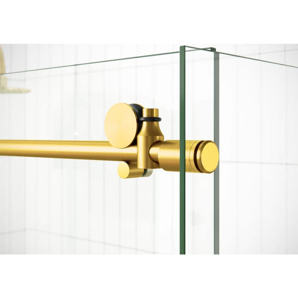 Satin Brass Frameless Sliding Glass Shower Enclosure, 78" x 56"