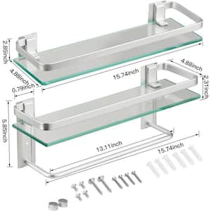 4.88 in. W 8.7 in. H x 15.74 in. D Sliver Glass Rectangular Shelves with Towel Holder