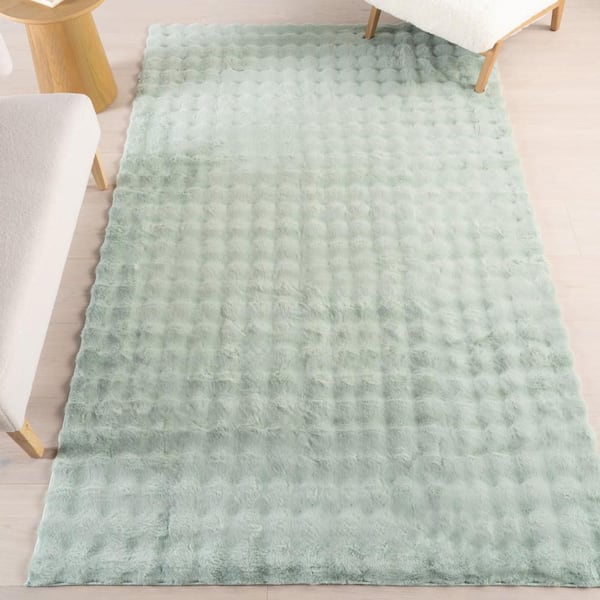 Jeni Solid Faux Rabbit Machine Washable Area Rug Green 7' 6" ft. x 9' 6" ft. Area Rug