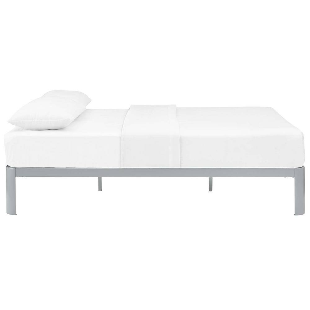 Gray Metal Queen Bed Frame with Slats and Non-Marking Pads