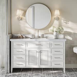 Kensington 60.25 in. W x 22 in. D x 36 in. H Double Sink Freestanding Bath Vanity in White with Carrara White Quartz Top