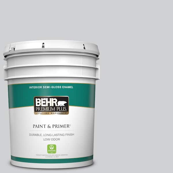 BEHR PREMIUM PLUS 5 gal. #N510-1 Silver Shadow Semi-Gloss Enamel Low Odor Interior Paint & Primer