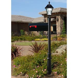 Lewiston Mailbox Collection Post with Economy #1 Mailbox, Fluted Base and Solar Lamp in Black