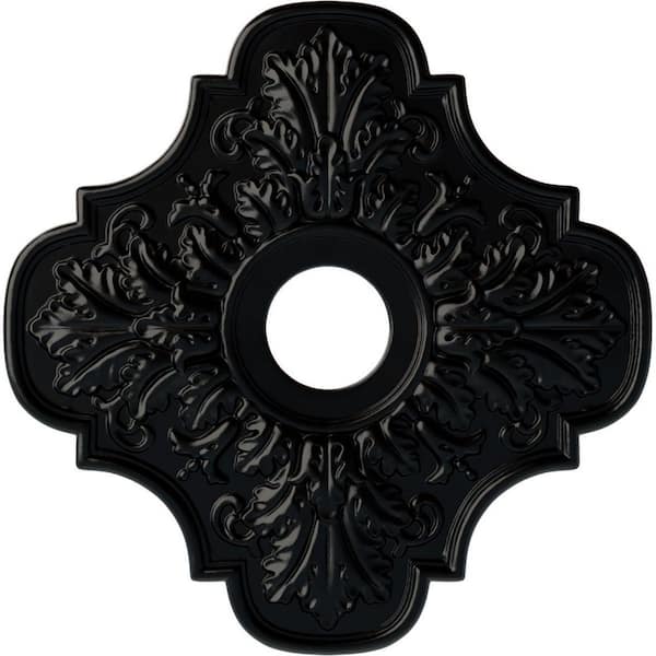 Ekena Millwork 1" x 17-3/4" x 17-3/4" Polyurethane Peralta Ceiling Medallion, Hand-Painted Jet Black