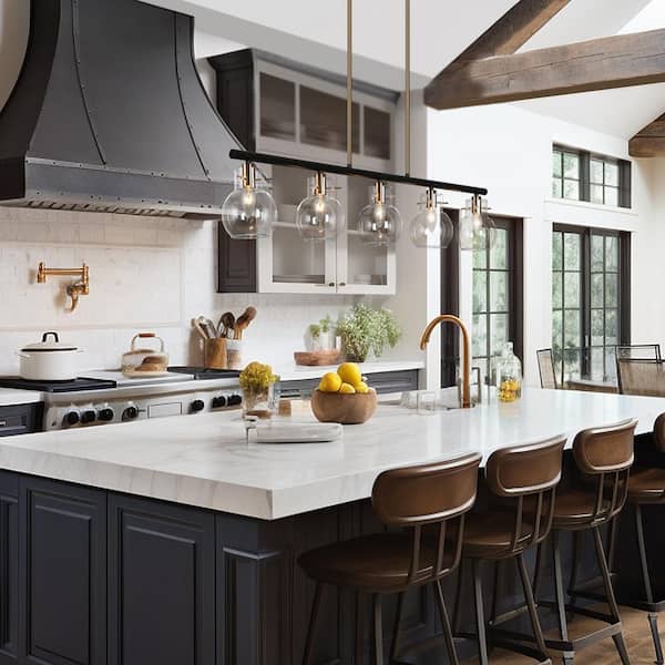 38 in. Large 5-Light Modern Black Chandelier, DIY Globe Pendant Light, Farmhouse Brass Island Chandelier for Dining Room