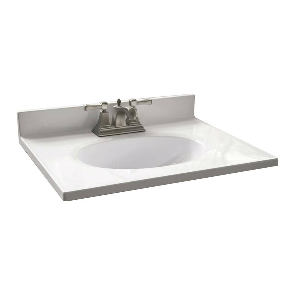 Solid White Cultured Marble 25" Vanity Top with Integrated Sink