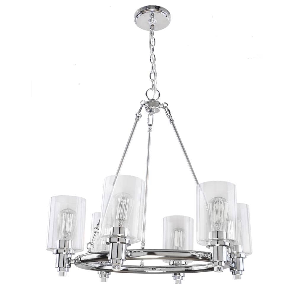 Tiffany 25 in. 6-Light Chrome Chandelier with Clear Glass Shades