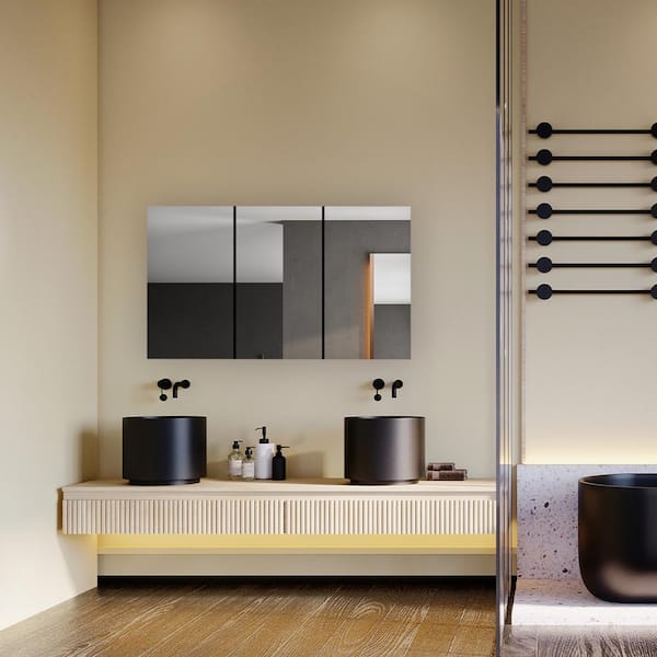 Aquadom Royale 60 in W x 36 in. H Rectangular Tri-View Medicine Cabinet with Mirror Defogger and 3X Removeable Magnifying Mirror