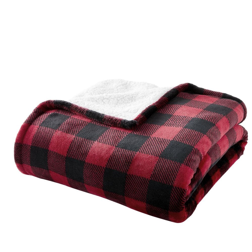 Home Decorators Collection - Plush Red Buffalo Check Sherpa Throw Blanket