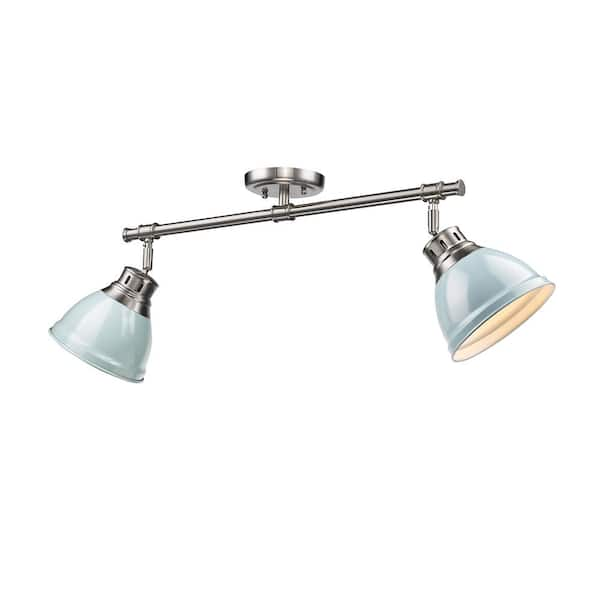 Golden Lighting Duncan 3-Light Pewter Semi-Flush Mount with Seafoam Shade