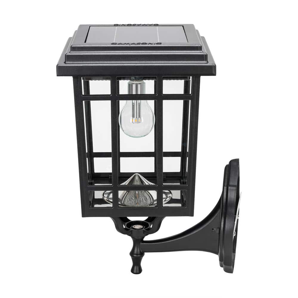 Grand Prairie Black Solar LED Lamp Post with Glass Panels