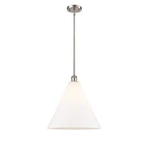 Berkshire 60-Watt 1 Light Brushed Satin Nickel Shaded Pendant Light with Frosted glass Frosted Glass Shade