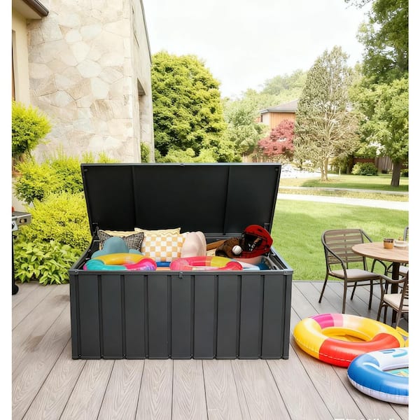 Unbranded 49.4 in. W x 24.69 in. D x 27.56 in. H Leisure 120 Gal. Dark Gray Steel Deck Box, Patio Lockable Storage Bin