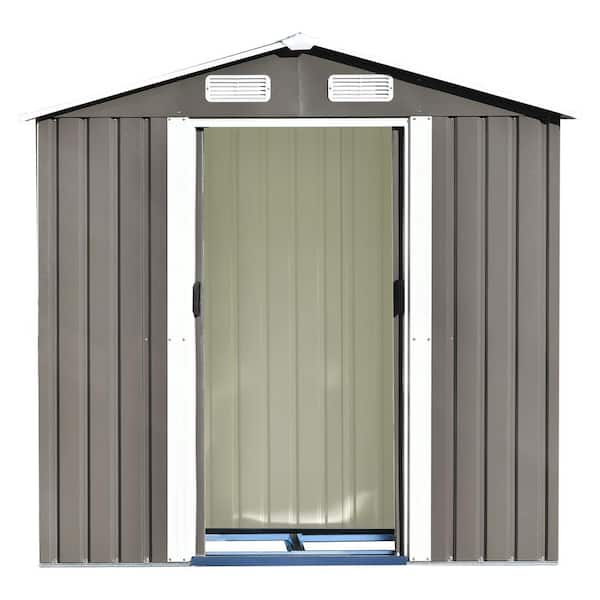 4 ft. W x 6 ft. D Gray Metal Storage Shed with Lockable Door for ...