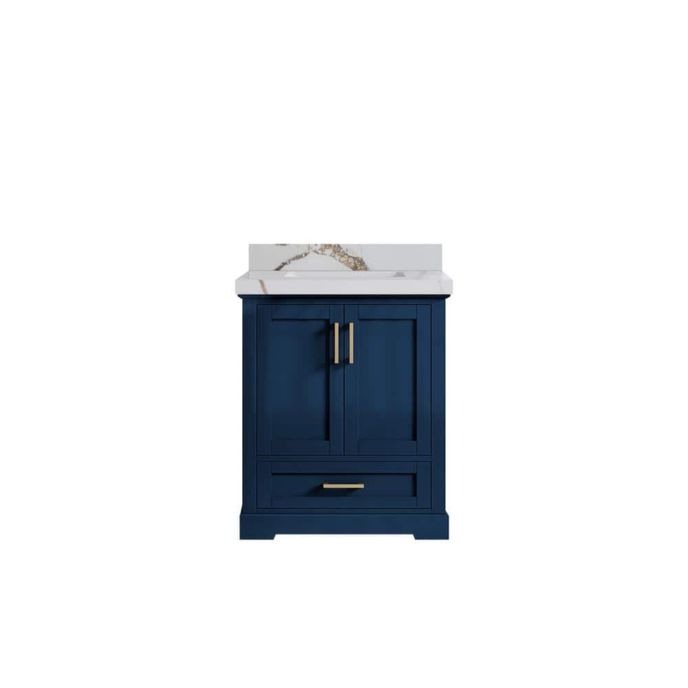 Boston 30 in. Single Sink Freestanding Navy Blue Bath Vanity with Calacatta Gold Qt. Top Unassembled price history on PriceWatchPro