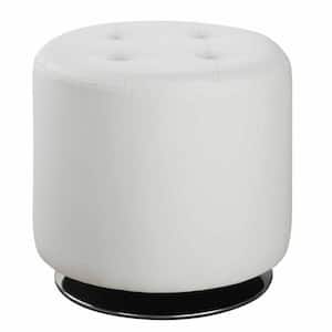 White and Black Round Swivel Ottoman with Leatherette and Tufted Seat