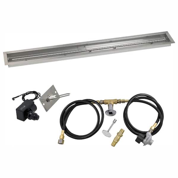 American Fire Glass 60 in. x 6 in. Linear Stainless Steel Drop-In Fire Pit Pan with Spark Ignition Kit - Propane