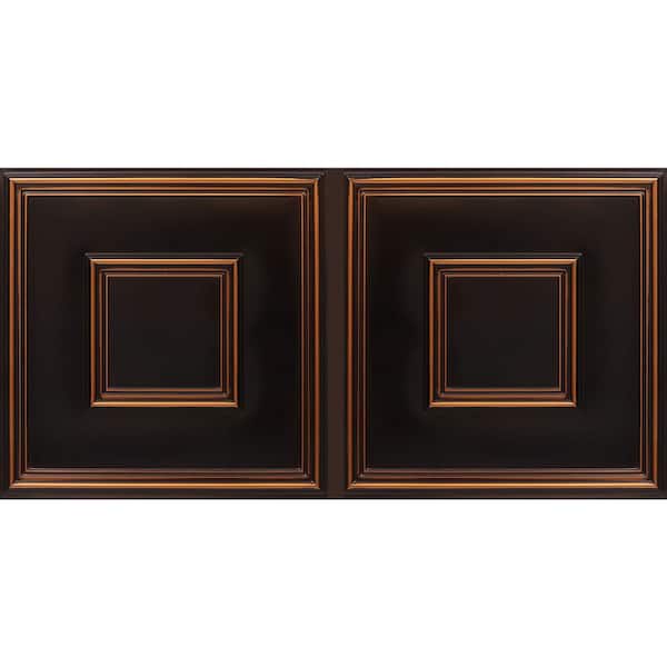 FROM PLAIN TO BEAUTIFUL IN HOURS Town Square Antique Copper 2 ft. x 4 ft. PVC Faux Tin Lay In or Glue Up Ceiling Tile (80 sq. ft./case)